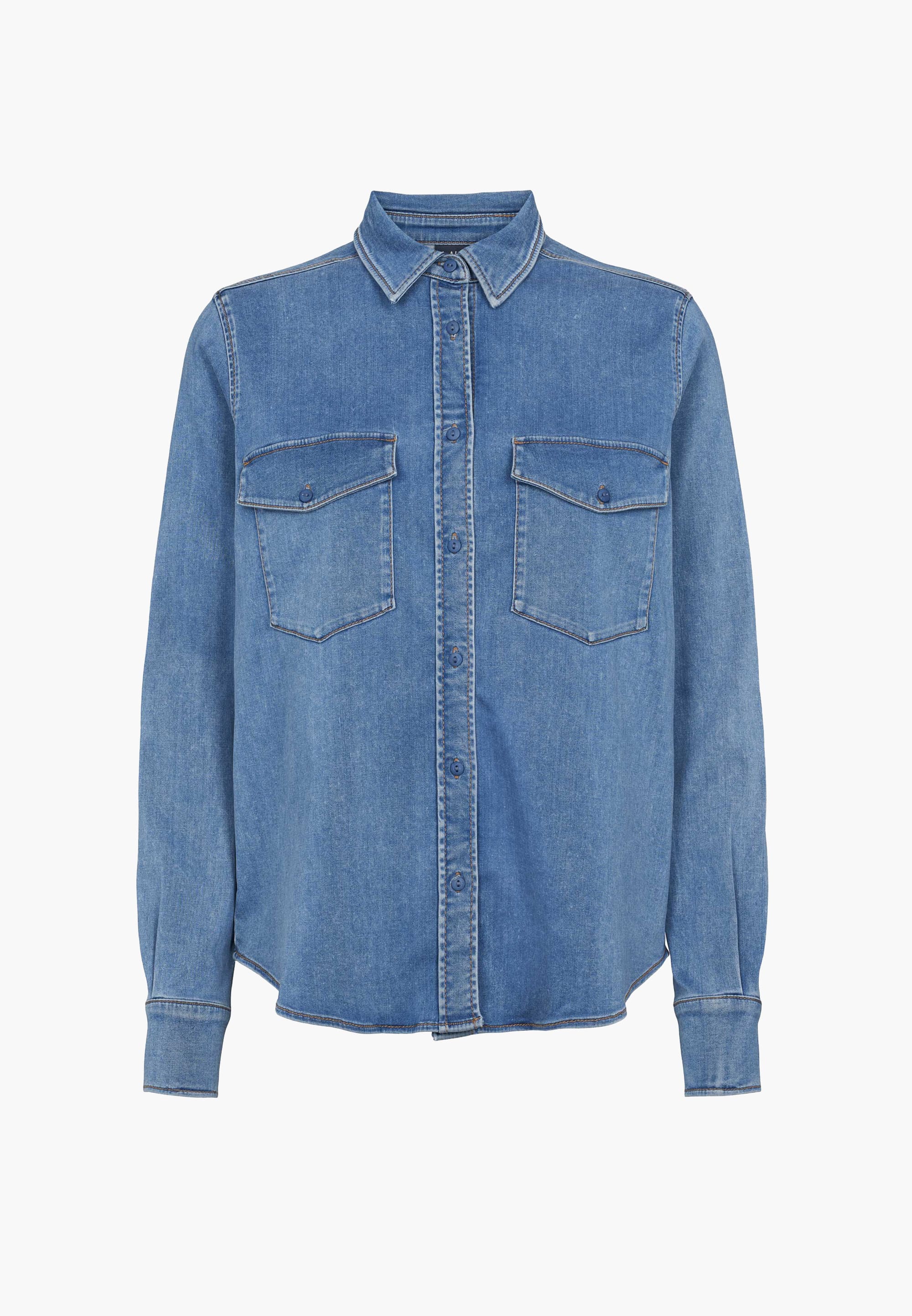 LAURIE Vitta Denim Shirt - Long Sleeve Shirts 44399 Washed Blue Denim