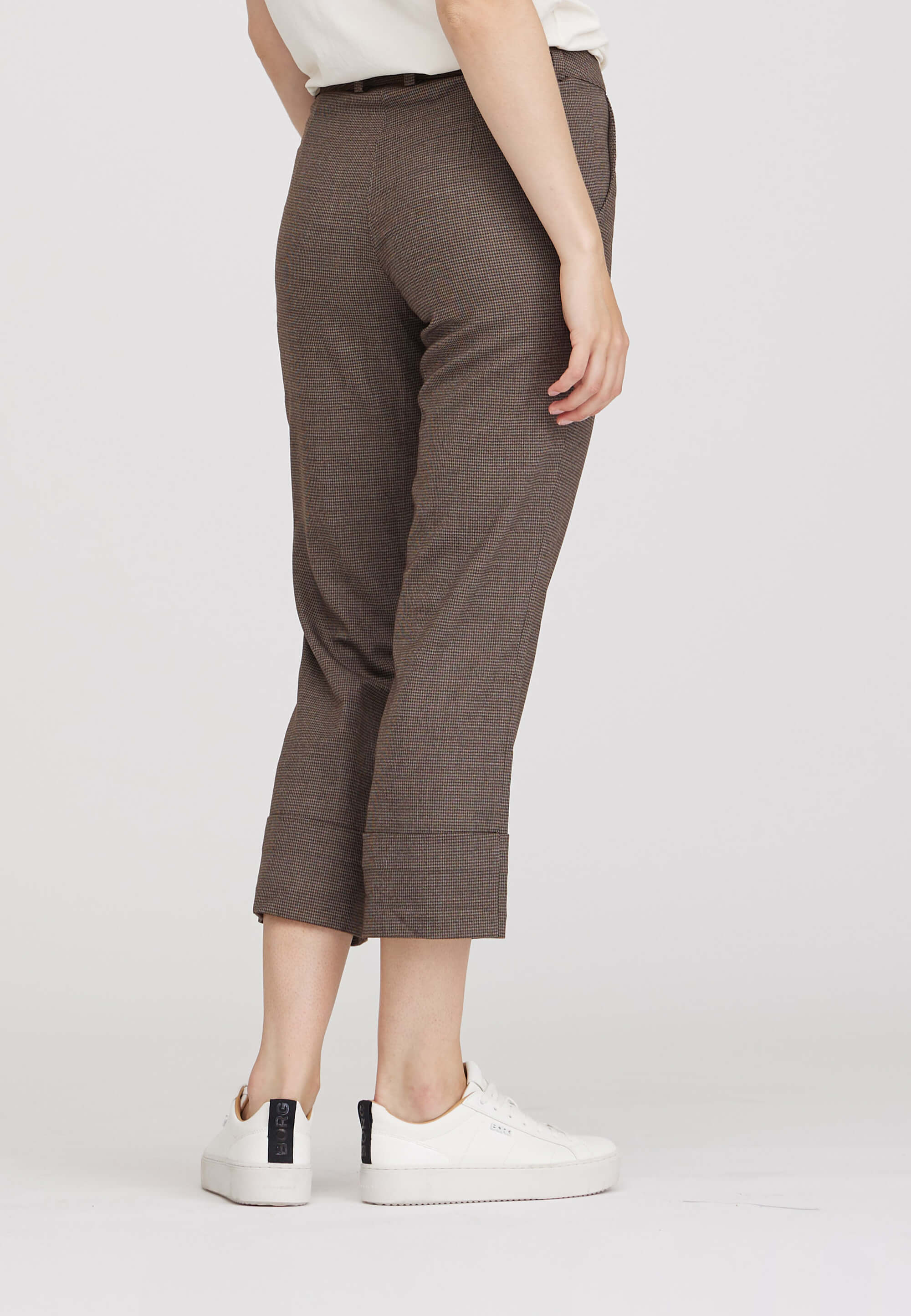 LAURIE Judy Turn-Up Straight Crop Trousers STRAIGHT 84300 Chocolate Chip H. Check