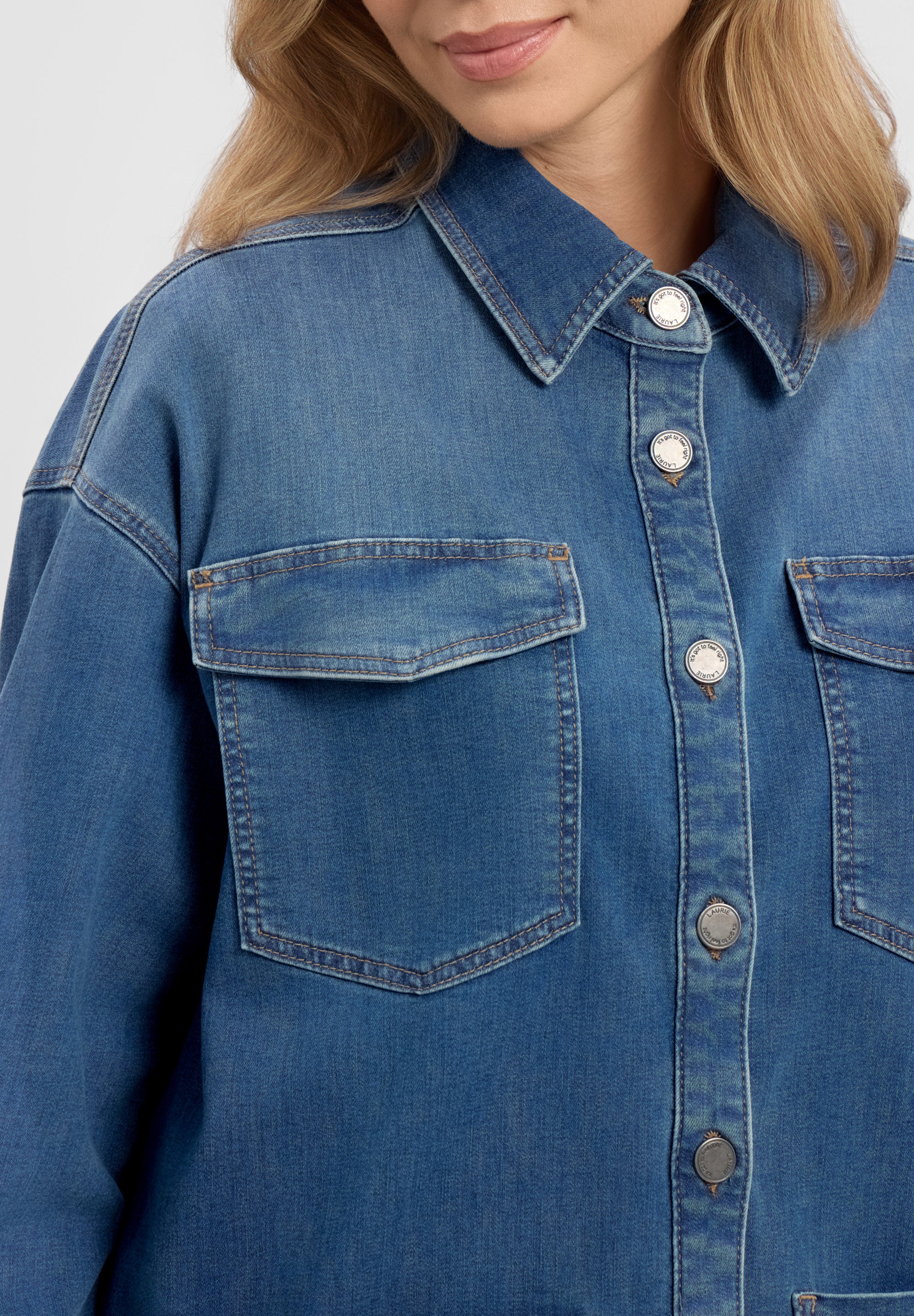 LAURIE Mille Oversize Shirt Jacket - Long Sleeve Jackets 49399 Washed Blue Denim